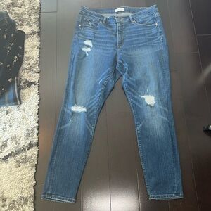 Loft Ann Taylor Womens Curvy Skinny Jeans 12/31 Dark Wash Destructed Stretch.